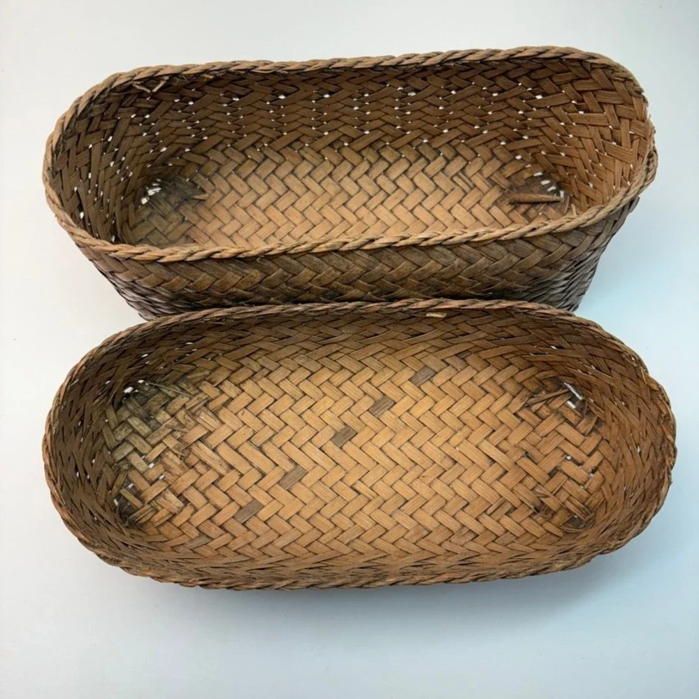 Vintage Woven Rattan Bamboo Storage Basket w Lid‎ Likely Lahu Thai Handcrafted